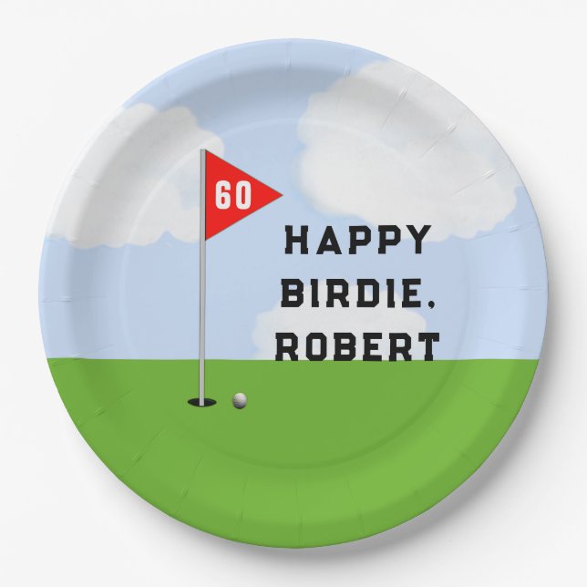 Plato De Papel Cumpleaños de Golf Personalizado (Anverso)