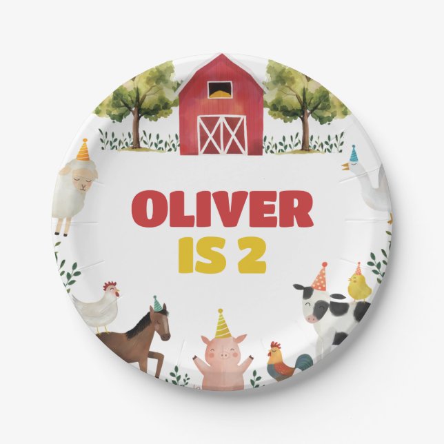 Plato De Papel Cumpleaños de granja (Anverso)