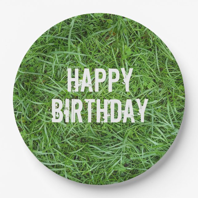 Plato De Papel Cumpleaños de Green Grass (Anverso)