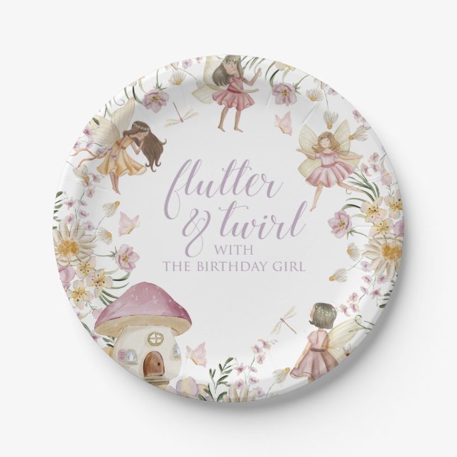 Plato De Papel Cumpleaños de hada y flor silvestre (Anverso)