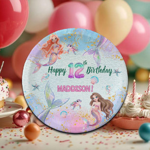 Plato De Papel Cumpleaños de hadas de purpurina rosa y púrpura