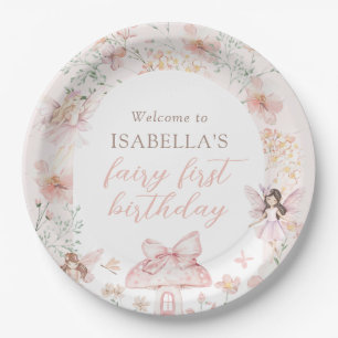 Plato De Papel Cumpleaños de hadas florales rosadas