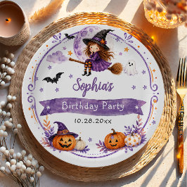 Plato De Papel Cumpleaños de Halloween con acuarela adorable