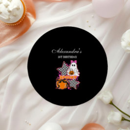 Plato De Papel Cumpleaños de Halloween con Fantasma a Cuadros 1er