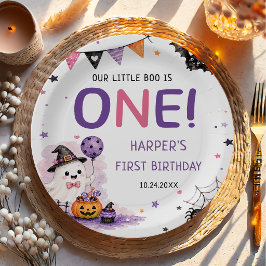 Plato De Papel Cumpleaños de Halloween de Nuestro Pequeño Boo