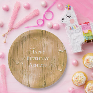 Plato De Papel Cumpleaños de helado de crema de oro amarillo hela