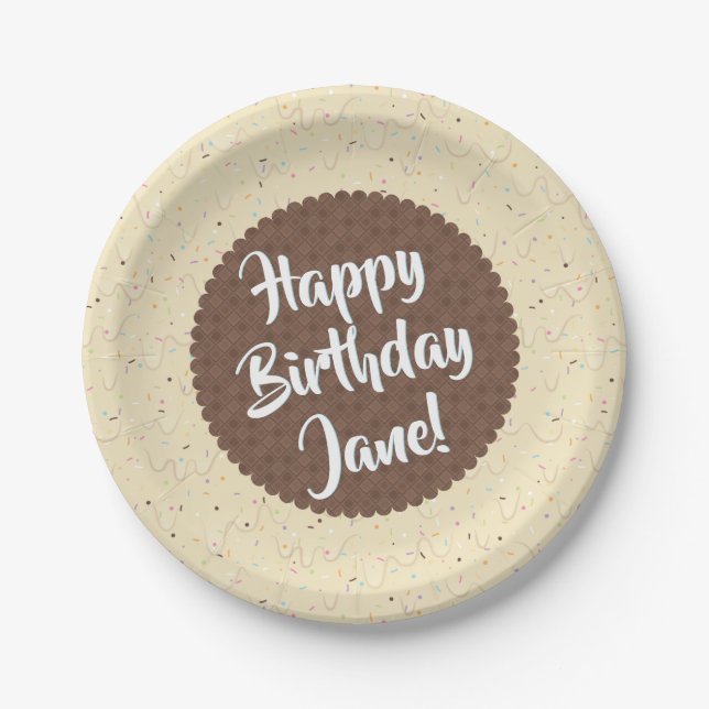 Plato De Papel Cumpleaños de Helado de Marfil (Anverso)