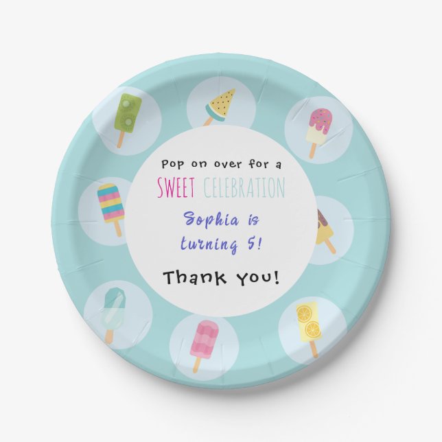 Plato De Papel Cumpleaños de Helado Dulce (Anverso)