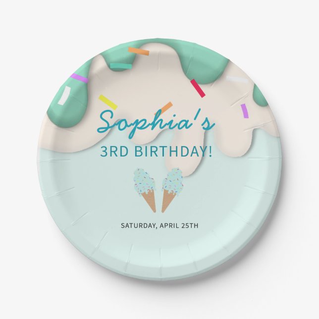 Plato De Papel Cumpleaños de Helado Dulce (Anverso)