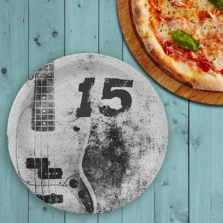 Plato De Papel Cumpleaños de hijo adolescente con guitarra grunge