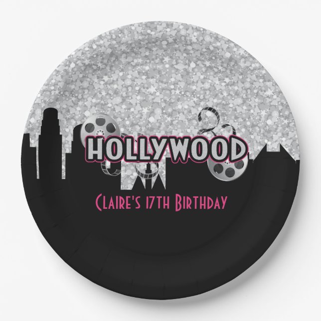 Plato De Papel Cumpleaños de Hollywood (Anverso)