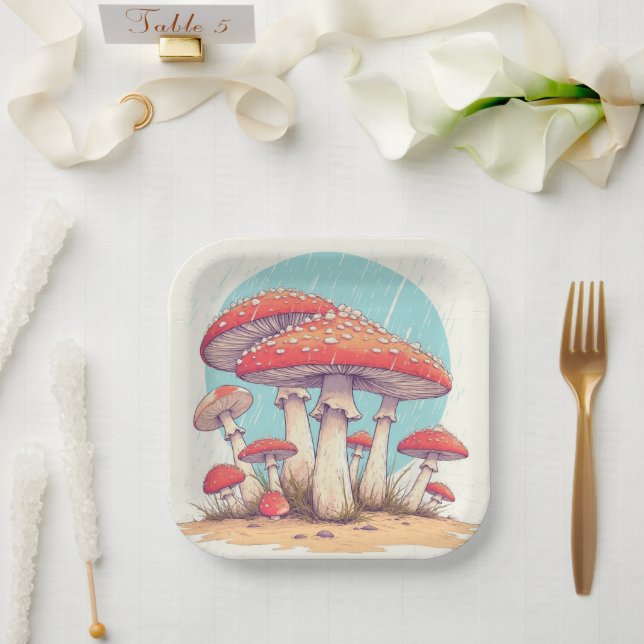 Plato De Papel cumpleaños de hongos o ducha  (Boda)