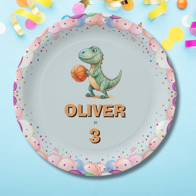 Plato De Papel Cumpleaños de jugador de baloncesto T-rex (Subido por el creador)
