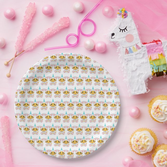 Plato De Papel Cumpleaños de Kitty Unicornio para Niños  (Fiesta)