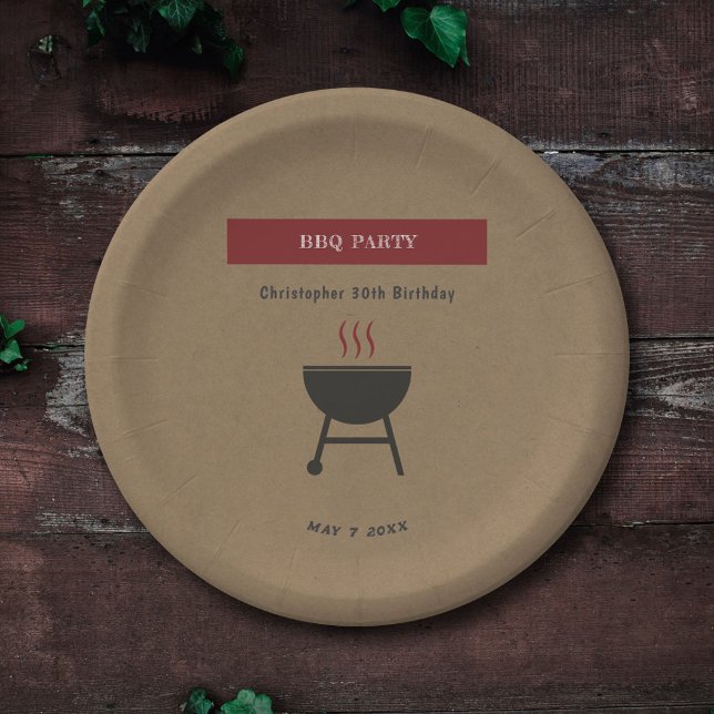 Plato De Papel Cumpleaños de Kraft y Rustic BBQ Fiesta (Kraft & Rustic BBQ Party Birthday Paper Plate)