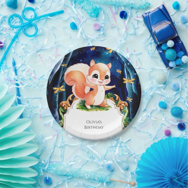 Plato De Papel Cumpleaños de la ardilla mágica pastel (Fiesta)