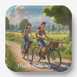 Plato De Papel Cumpleaños de la bicicleta