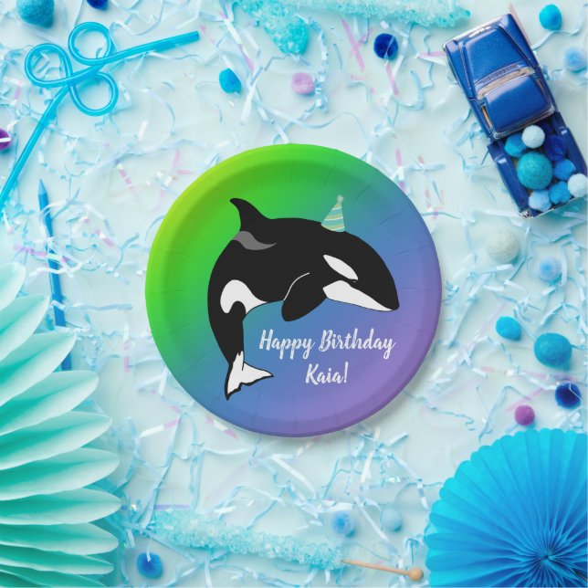 Plato De Papel Cumpleaños de la caza de ballenas asesina de Orca  (Fiesta)