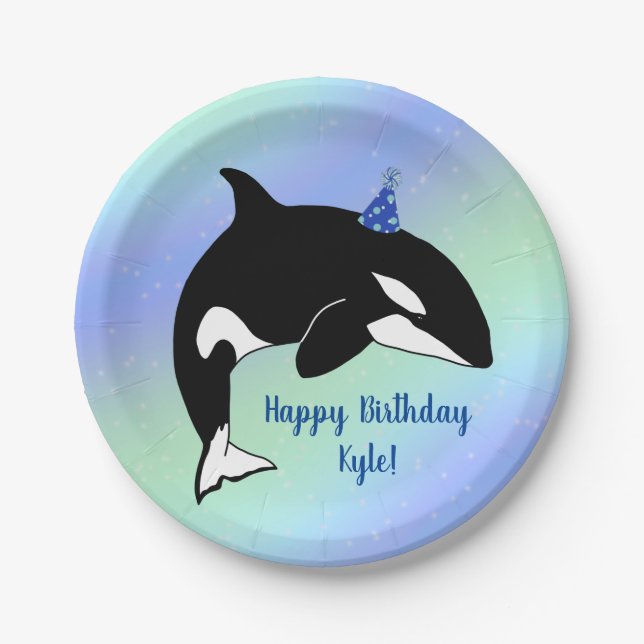 Plato De Papel Cumpleaños de la caza de ballenas asesina de orca  (Anverso)