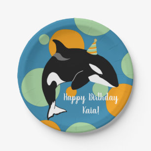 Plato De Papel Cumpleaños de la caza de ballenas asesina de Orca