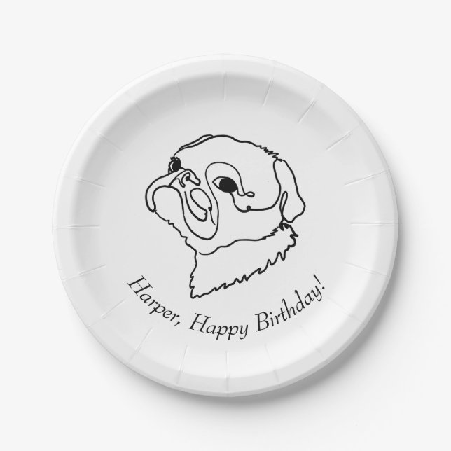 Plato De Papel Cumpleaños de la Celebración de Pug personalizable (Anverso)