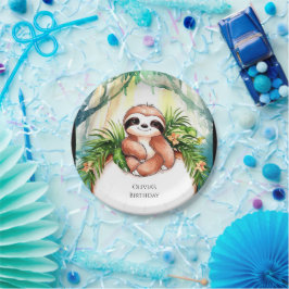 Plato De Papel Cumpleaños de la colorida Pastel Sloth