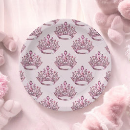 Plato De Papel Cumpleaños de la Corona de la Princesa Rosa