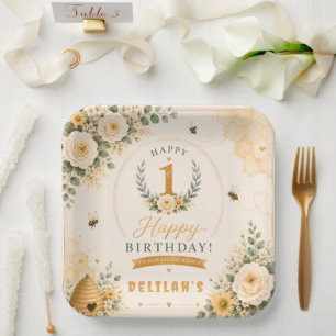 Plato De Papel Cumpleaños de la dulce abeja de miel