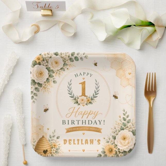 Plato De Papel Cumpleaños de la dulce abeja de miel (Boda)