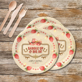 Plato De Papel Cumpleaños de la Estampida de Fresa