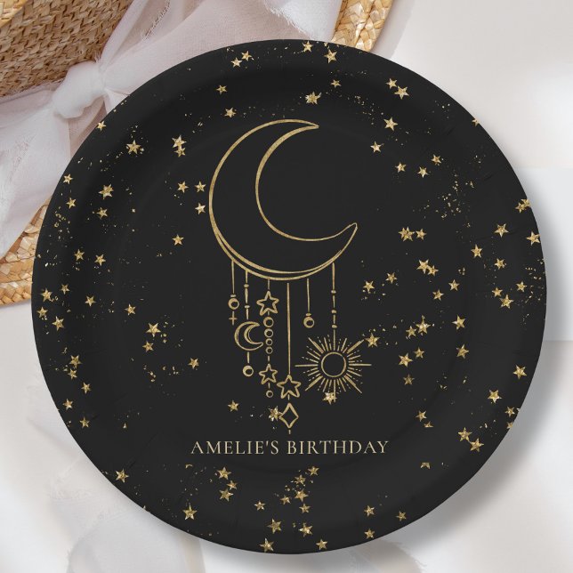 Plato De Papel Cumpleaños de la Estrella Celestial Negra de la Lu (Subido por el creador)