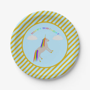 Plato De Papel Cumpleaños de la fantasía Unicornio Arcoiris y nub