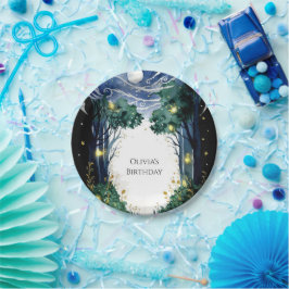 Plato De Papel Cumpleaños de la Firefly Celeste Woodland
