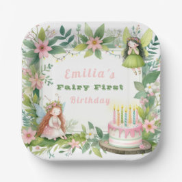 Plato De Papel Cumpleaños de la Hada del Pastel Verde -