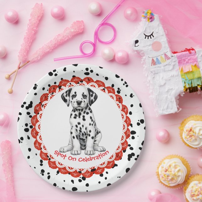 Plato De Papel Cumpleaños de la Impresión Dalmatiana | Fiesta bla (Fiesta)