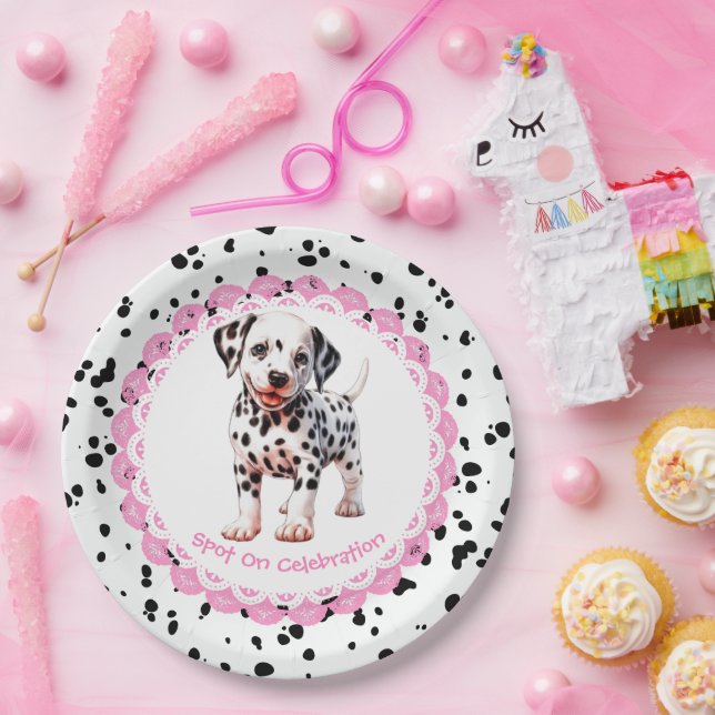 Plato De Papel Cumpleaños de la Impresión Dalmatiana | Fiesta bla (Fiesta)