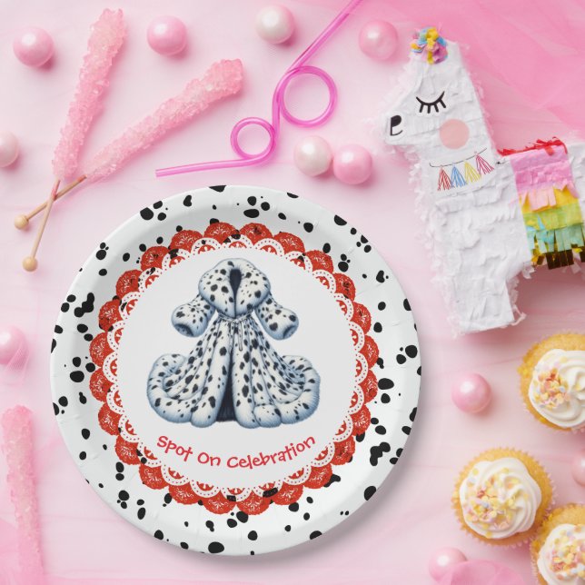 Plato De Papel Cumpleaños de la Impresión Dalmatiana | Fiesta bla (Fiesta)