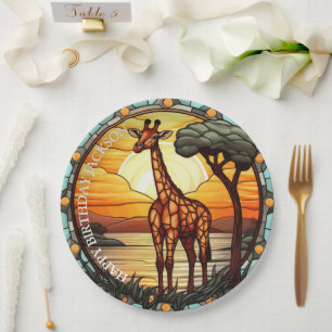 Plato De Papel Cumpleaños de la jirafa africana