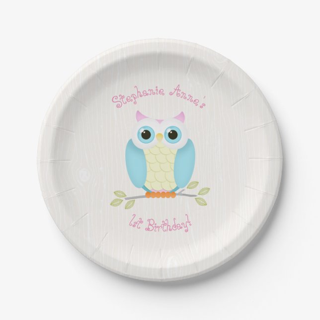 Plato De Papel Cumpleaños de la lechuza (Anverso)