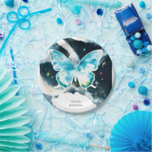 Plato De Papel Cumpleaños de la mariposa acuática mística
