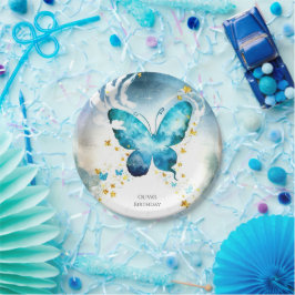Plato De Papel Cumpleaños de la mariposa azul mágica