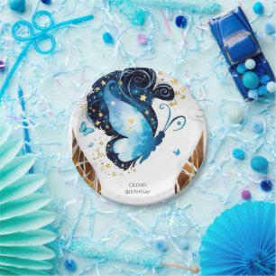 Plato De Papel Cumpleaños de la mariposa azul singulares