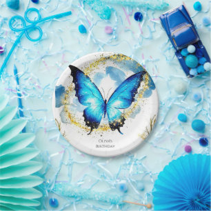 Plato De Papel Cumpleaños de la mariposa Pastel Boho