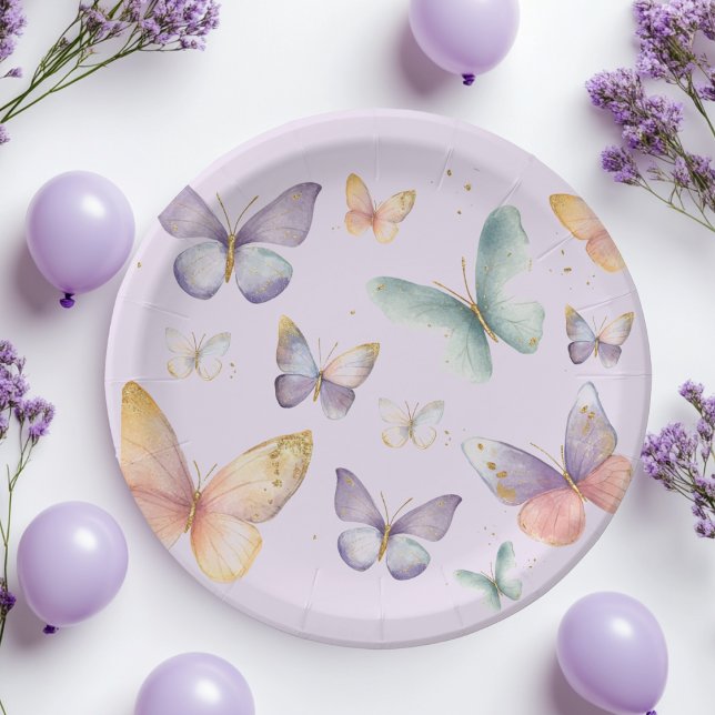 Plato De Papel Cumpleaños de la mariposa púrpura (Subido por el creador)