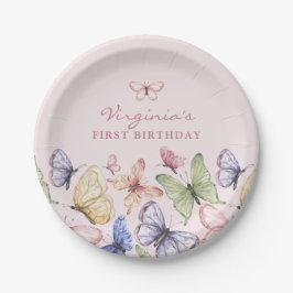 Plato De Papel Cumpleaños de la mariposa rosa
