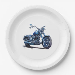 Plato De Papel Cumpleaños de la motocicleta azul