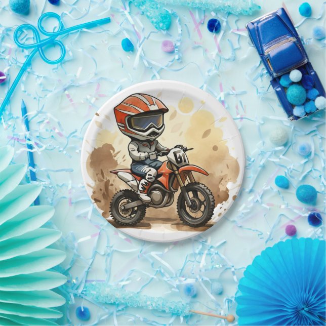 Plato De Papel Cumpleaños de la motocicleta Cute Off-Road (Fiesta)