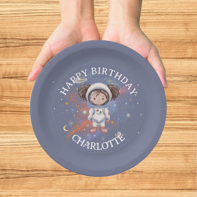 Plato De Papel Cumpleaños de la niña astronauta del espacio exter (Subido por el creador)
