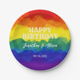 Plato De Papel Cumpleaños de la Pareja Arcoiris Colorida