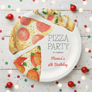 Plato De Papel Cumpleaños de la pizza acuarela